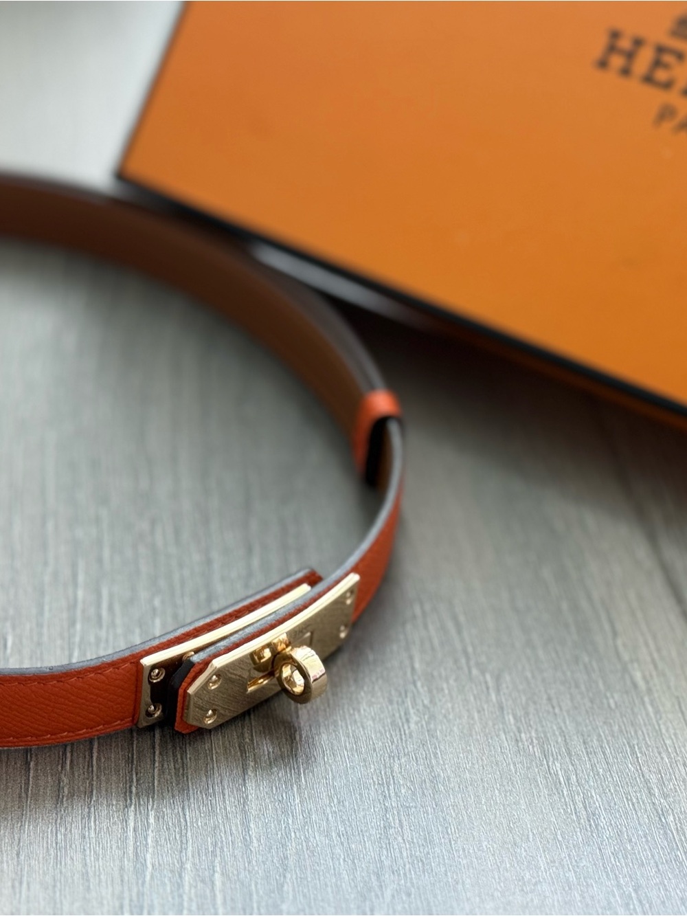 Leather Turn-Lock Bracelet in Orange with Gold Hardware